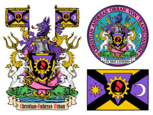 C.A. Orban CoA Type 1 Gold Unicorn &amp; Unicorn H2 OLD Perfect SF incl Trident MintGrass BorderShield 2a bigger Flags bigger Tridents newFont Banderola Perg.color noHalfBelt ABS.PERFECTION pfSH v2a CoA, Seal &amp; Flag noAnkh inv1