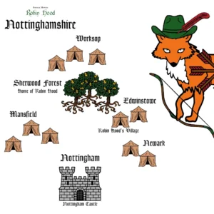Map of Nottinghamshire (from “Robin Hood” by Animal Movies)