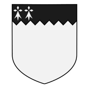 Argent, fox rampant gules chief in counter ermine